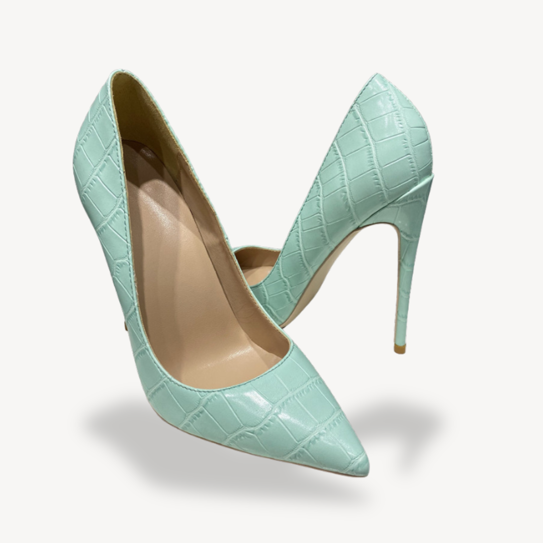 Women’s Mint Green Croc-Embossed Leather Orthopedic Heels | Loravelle