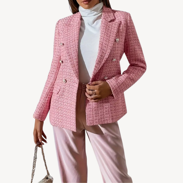 Plus Size Women's Double-Breasted Tweed Blazer | Loravelle