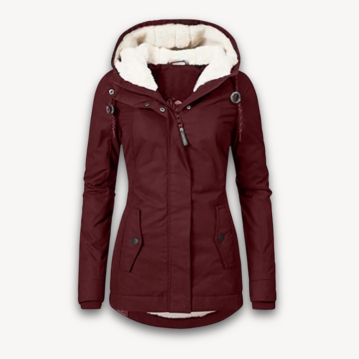 Loravelle | Women's Fleece-Lined Parka Coat - Long Sleeve, Solid Color, Zip-Up with Pockets - Fall/Winter Jacket