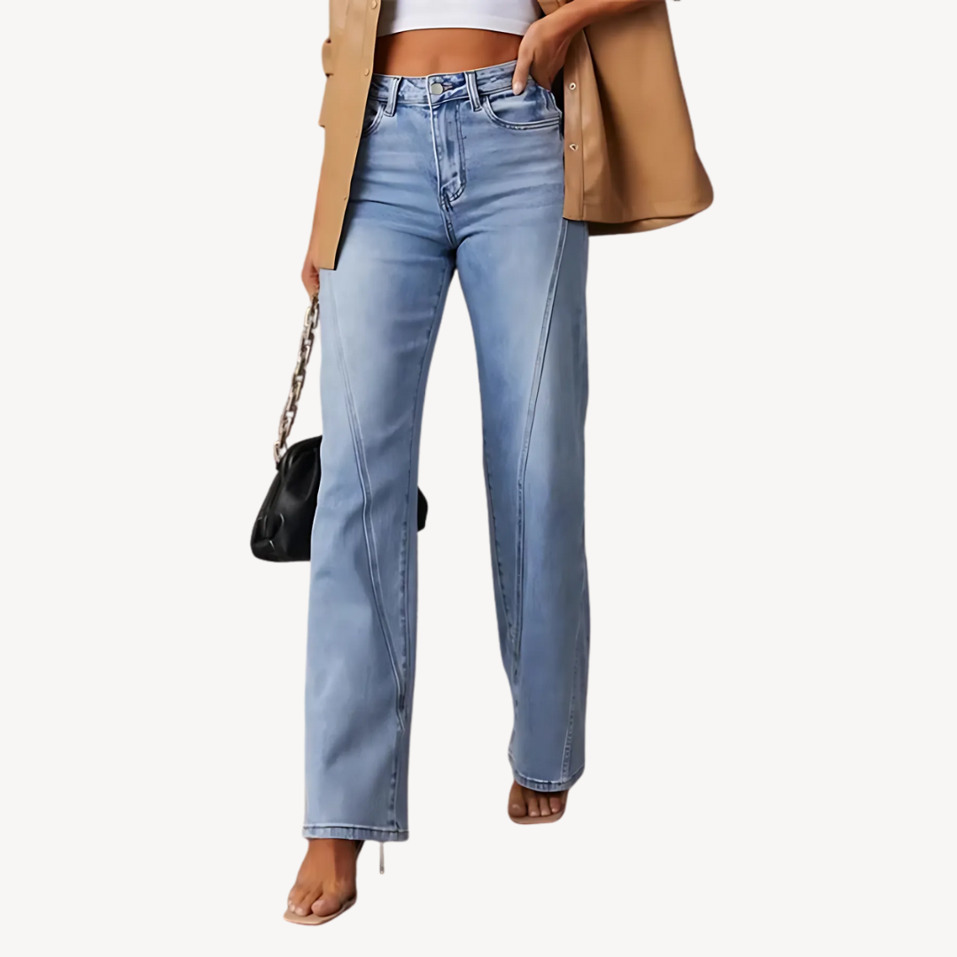 Women's Blue Denim Wide Leg Jeans | Loravelle
