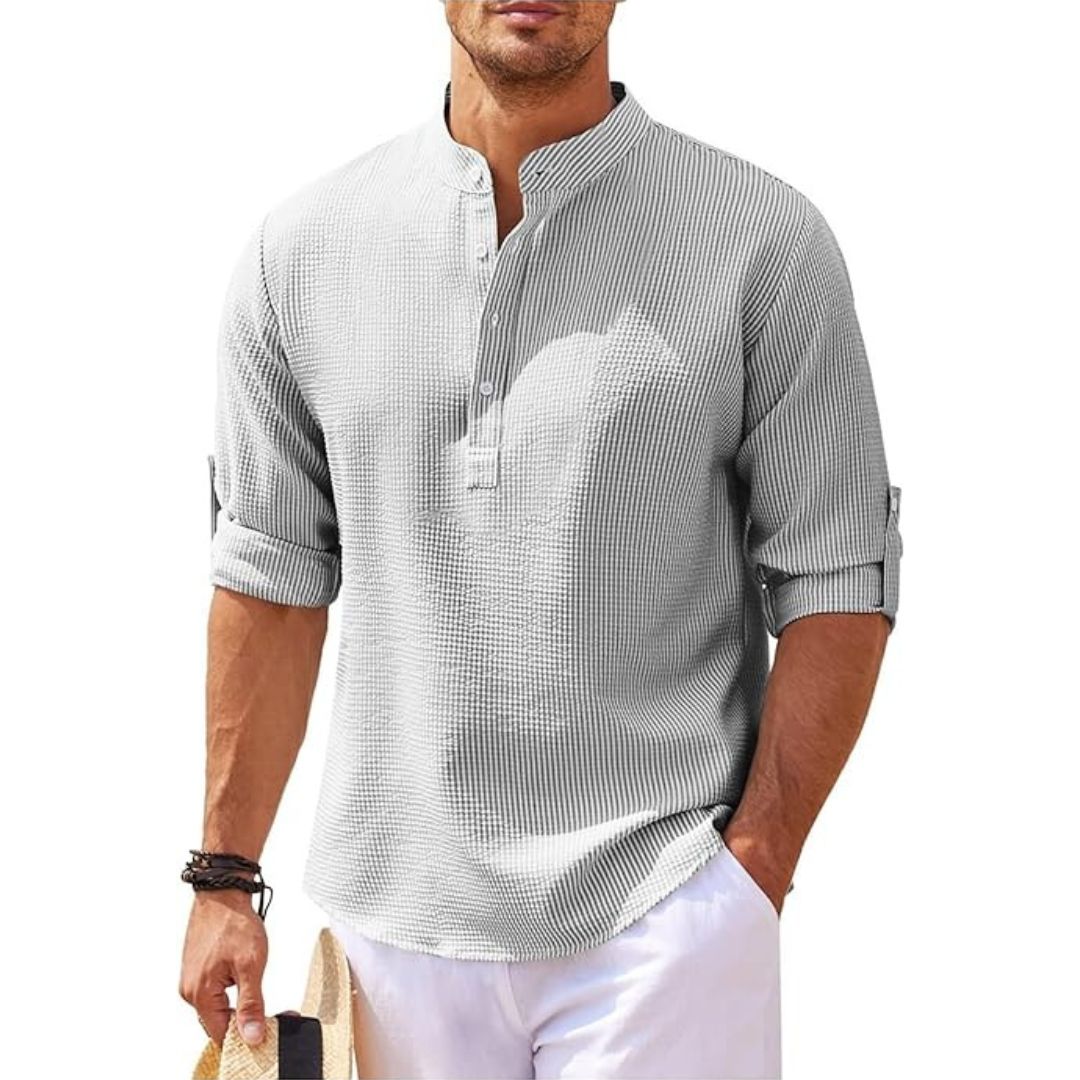 Men's Casual Linen Stand Collar Shirt | Loravelle