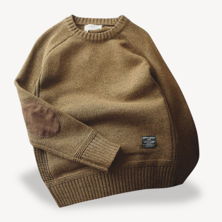 Men's Wool Sweater with Leather Elbow Patches | Loravelle