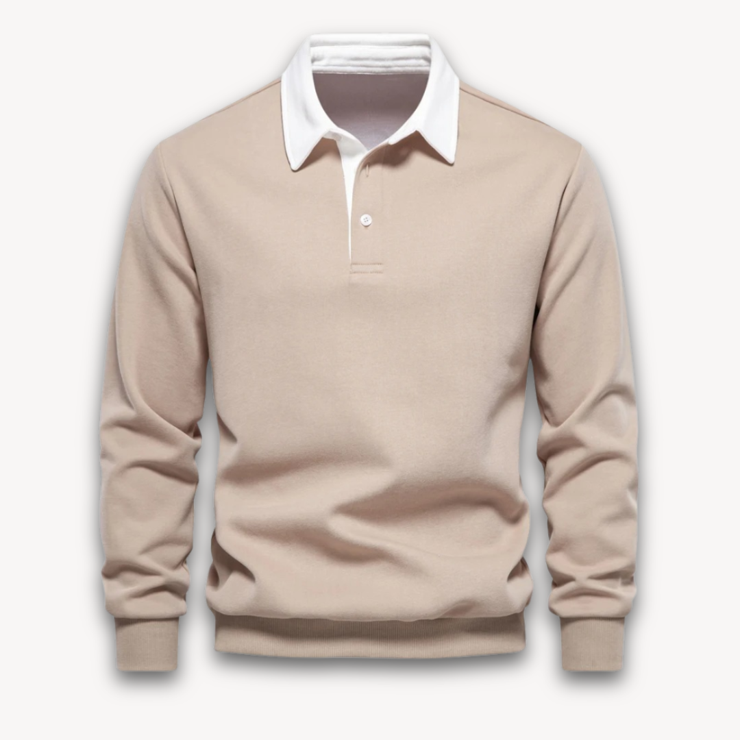 Loravelle | Men's Long-Sleeve Polo Sweater - 100% Cotton - Casual Wear