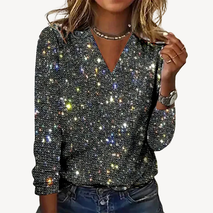 Sequin V-Neck Long Sleeve Top Women | Loravelle