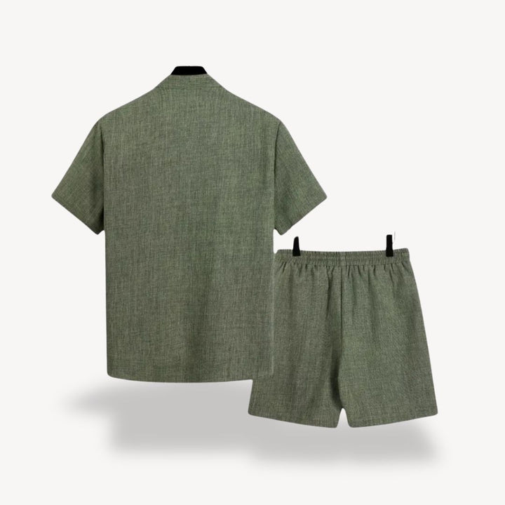 Linen Shirt & Shorts Set Men Green | Loravelle