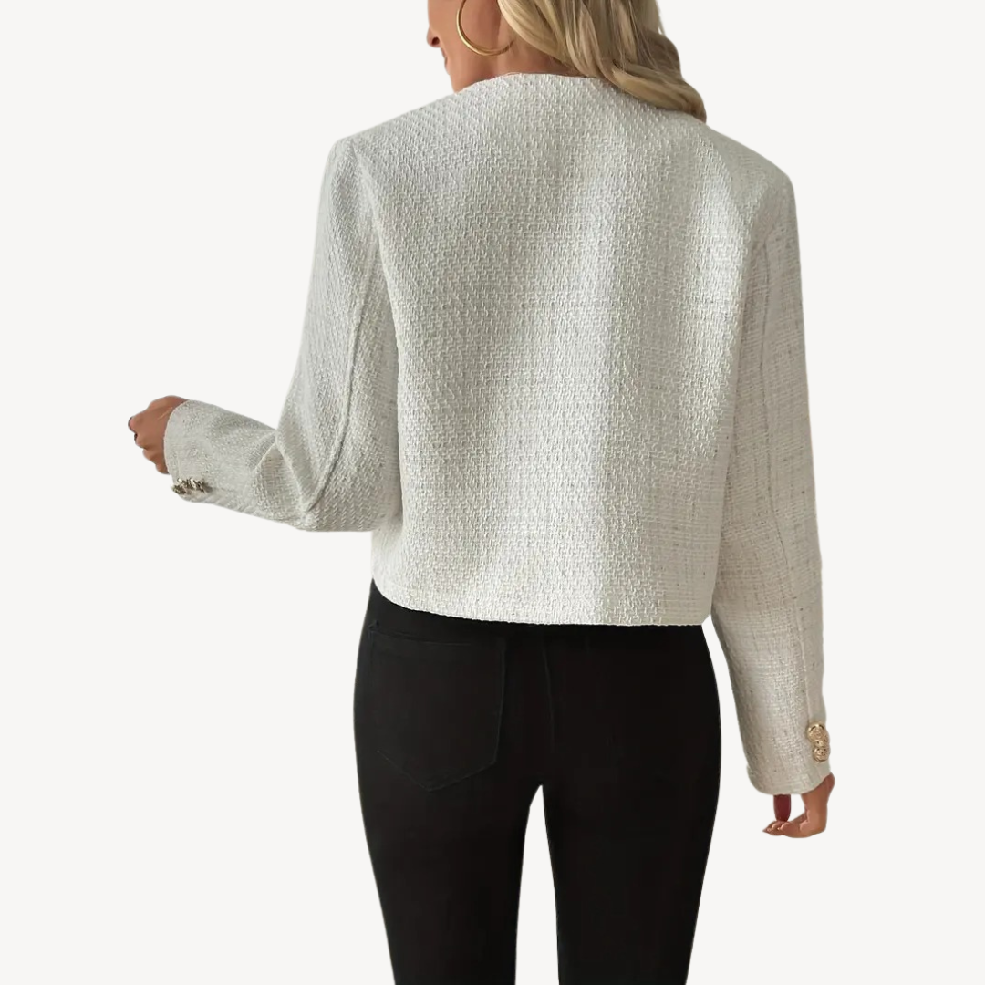 White Tweed Button-Up Blazer | Loravelle