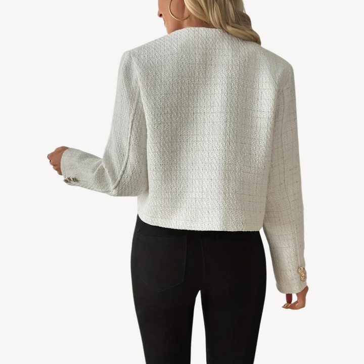 White Tweed Button-Up Blazer | Loravelle