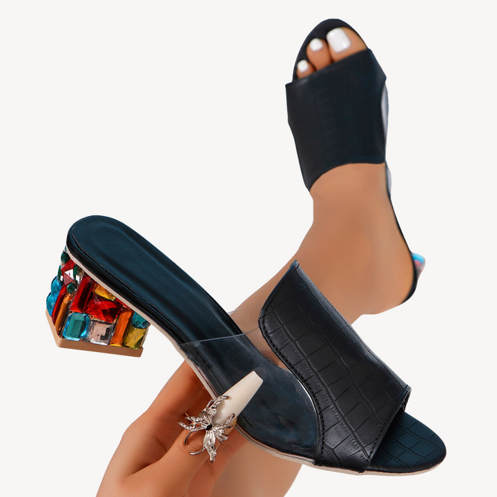 Orthopedic Women's Croc-Embossed Rhinestone Mules | Loravelle
