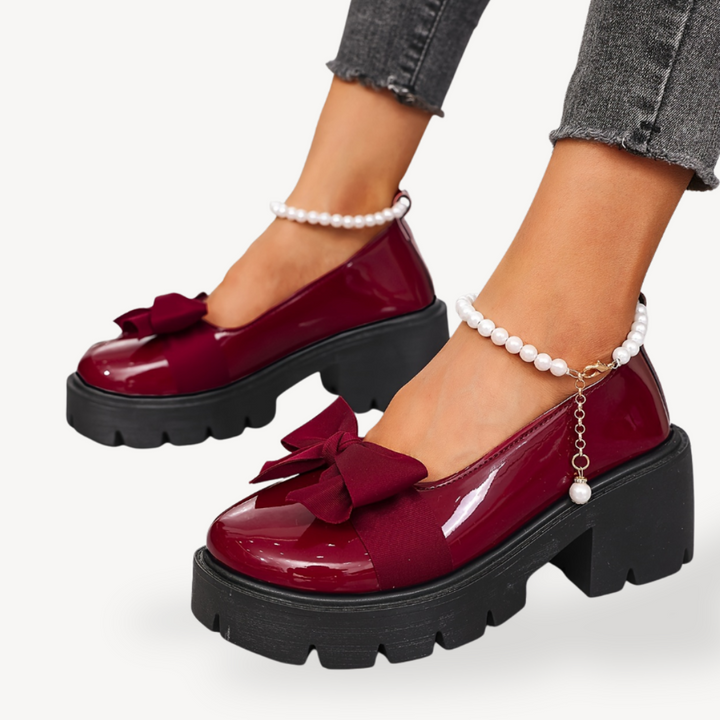 Women's Orthopedic Faux Leather Platform Bow Pumps | Loravelle