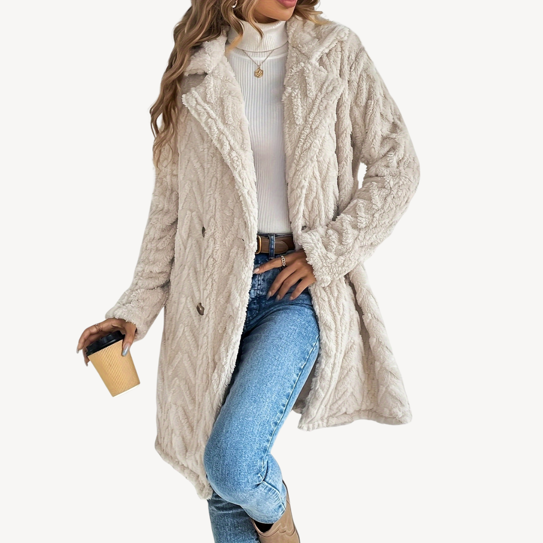 Double-Breasted Fuzzy Coat for Women | Loravelle