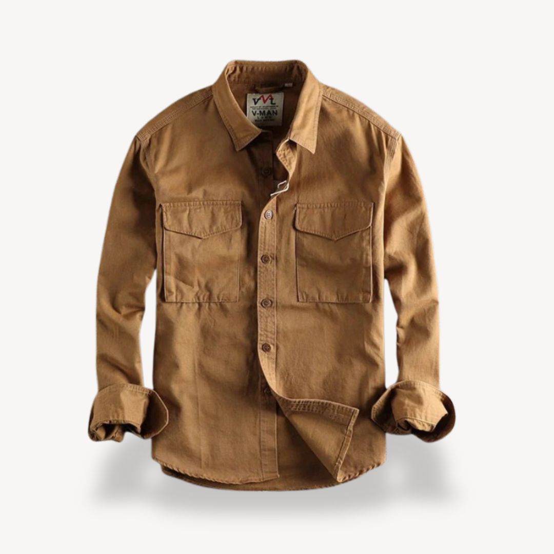 Men's Washed Cotton Cargo Work Shirt | Loravelle