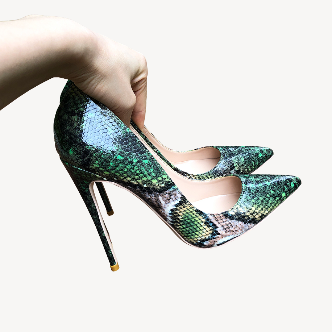 Green Snakeskin Orthopedic Heels for Women | Loravelle