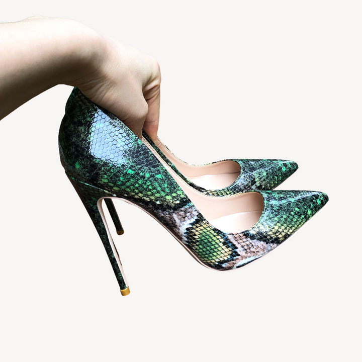Green Snakeskin Orthopedic Heels for Women | Loravelle