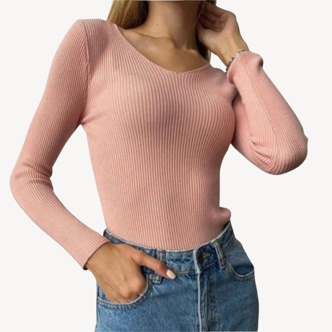 Deep V-Neck Ribbed Knit Sweater Women | Loravelle