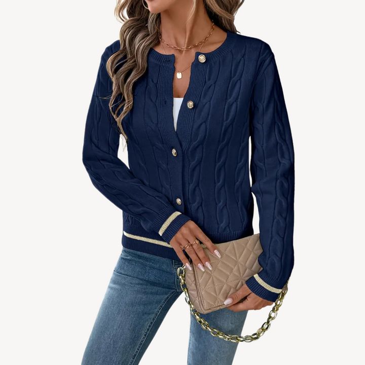 Women's Cable Knit Crew Neck Cardigan | Loravelle