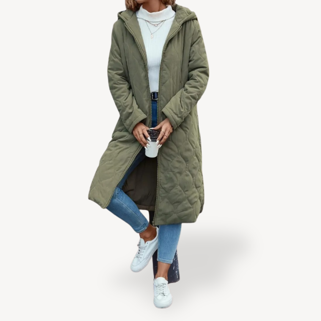 Women's Green Quilted Hooded Winter Coat | Loravelle
