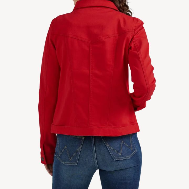 Red Denim Button-Up Jacket | Loravelle