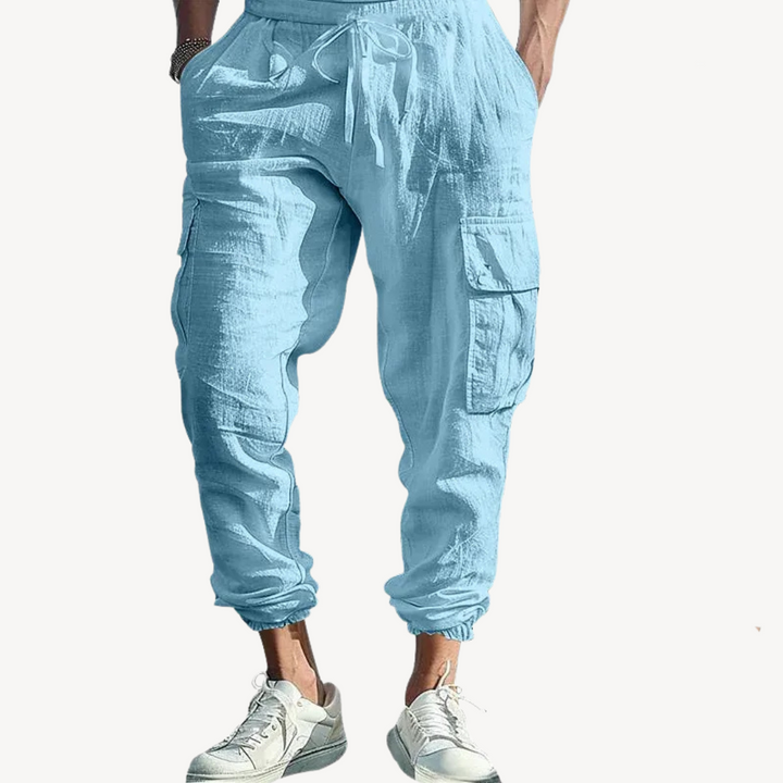 Linen Cargo Joggers Pants Men | Loravelle