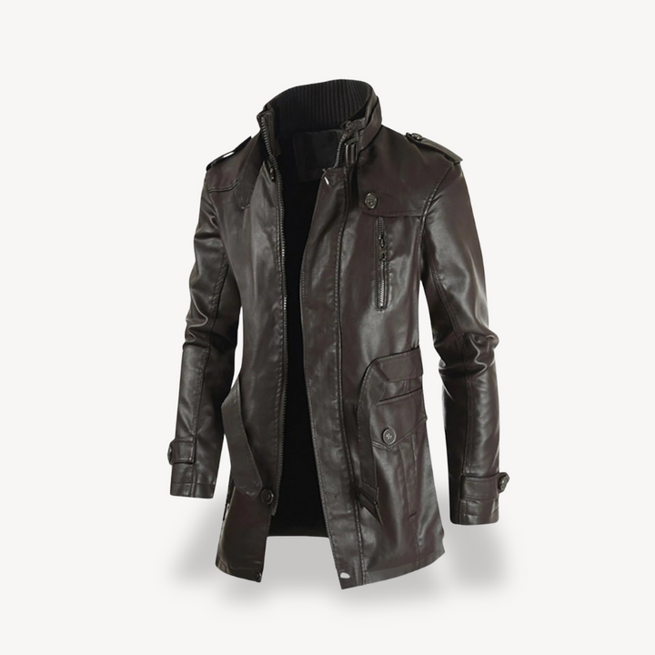Men’s Faux Leather Long Biker Jacket Casual Zip Coat | Loravelle