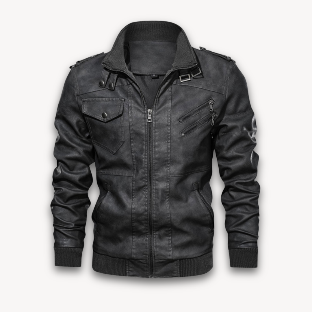 Loravelle | Men's Faux Leather Hooded Jacket - Casual Winter Coat with Removable Hood