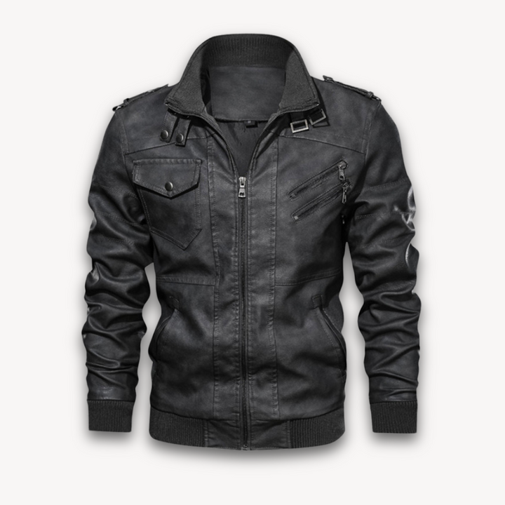 Loravelle | Men's Faux Leather Hooded Jacket - Casual Winter Coat with Removable Hood