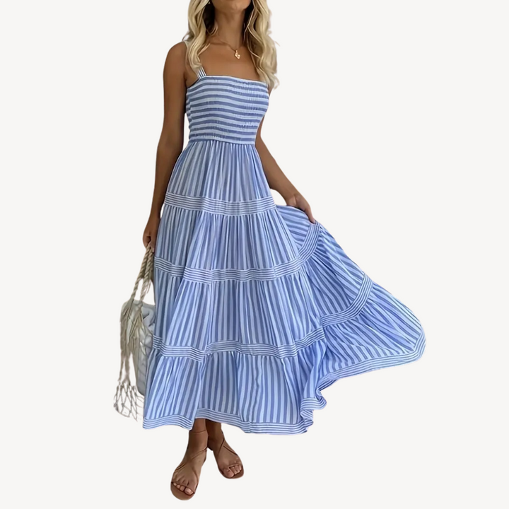 Striped Tiered Midi Dress for Women | Loravelle