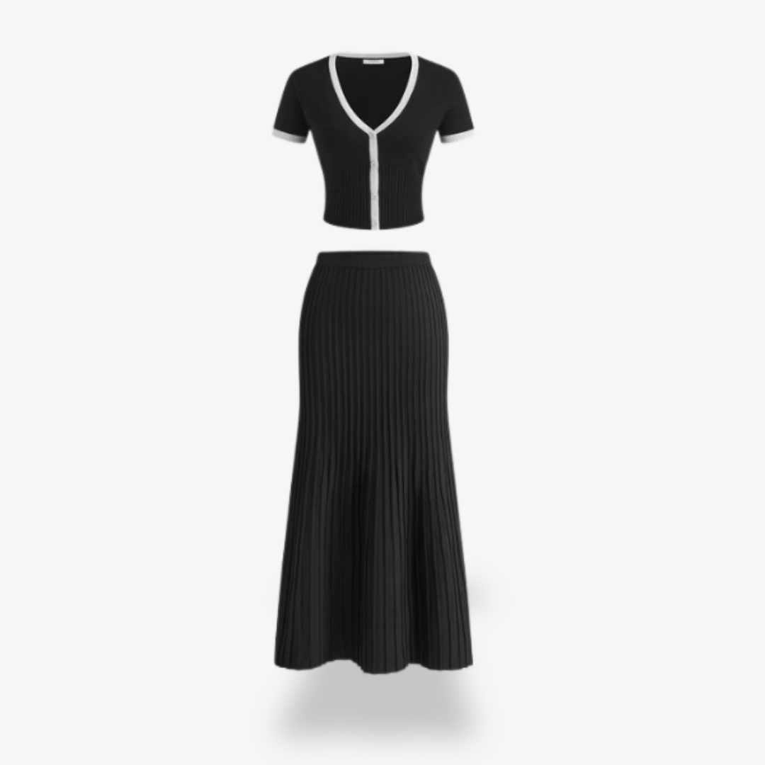 Women’s Maxi Pleated Skirt and Short-Sleeve Top Set | Loravelle