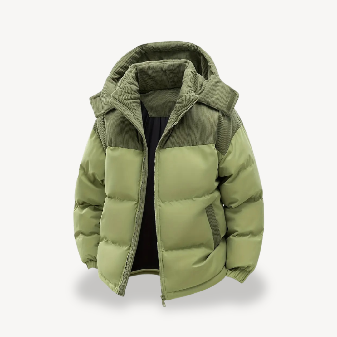 Men's Puffer Jacket with Corduroy Hood | Loravelle