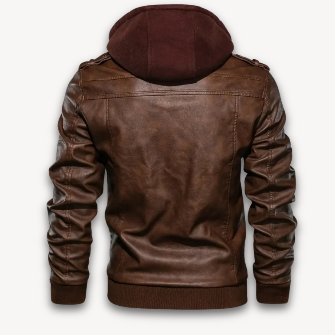 Loravelle | Men's Faux Leather Jacket with Hood