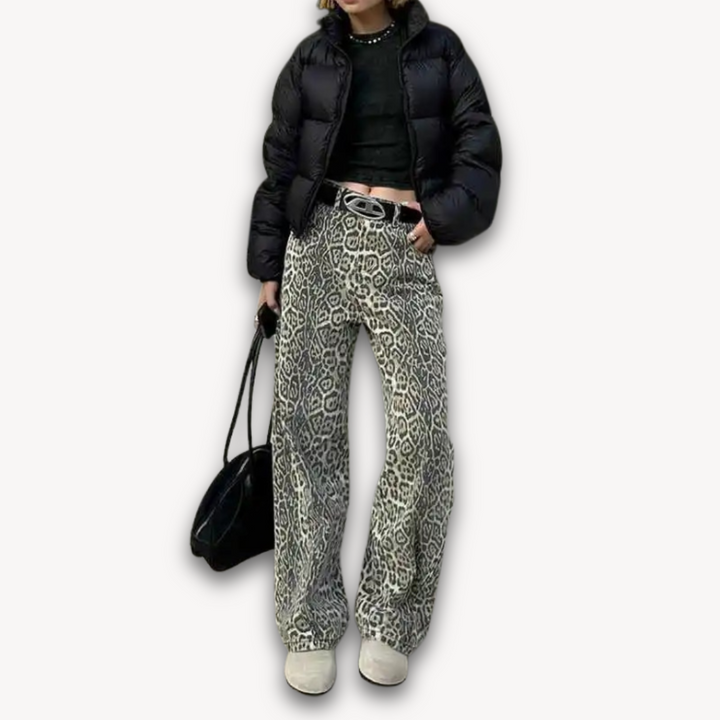 Loravelle | Women's Leopard Print Wide-Leg Pants - Glamour - Casual Streetwear