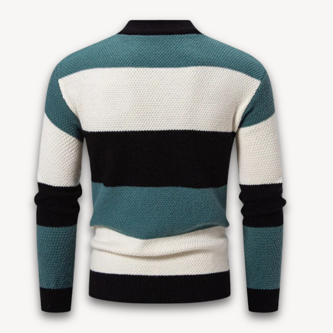 Loravelle Men's Striped Geometric Knit Sweater - Soft Cotton Blend, Crewneck