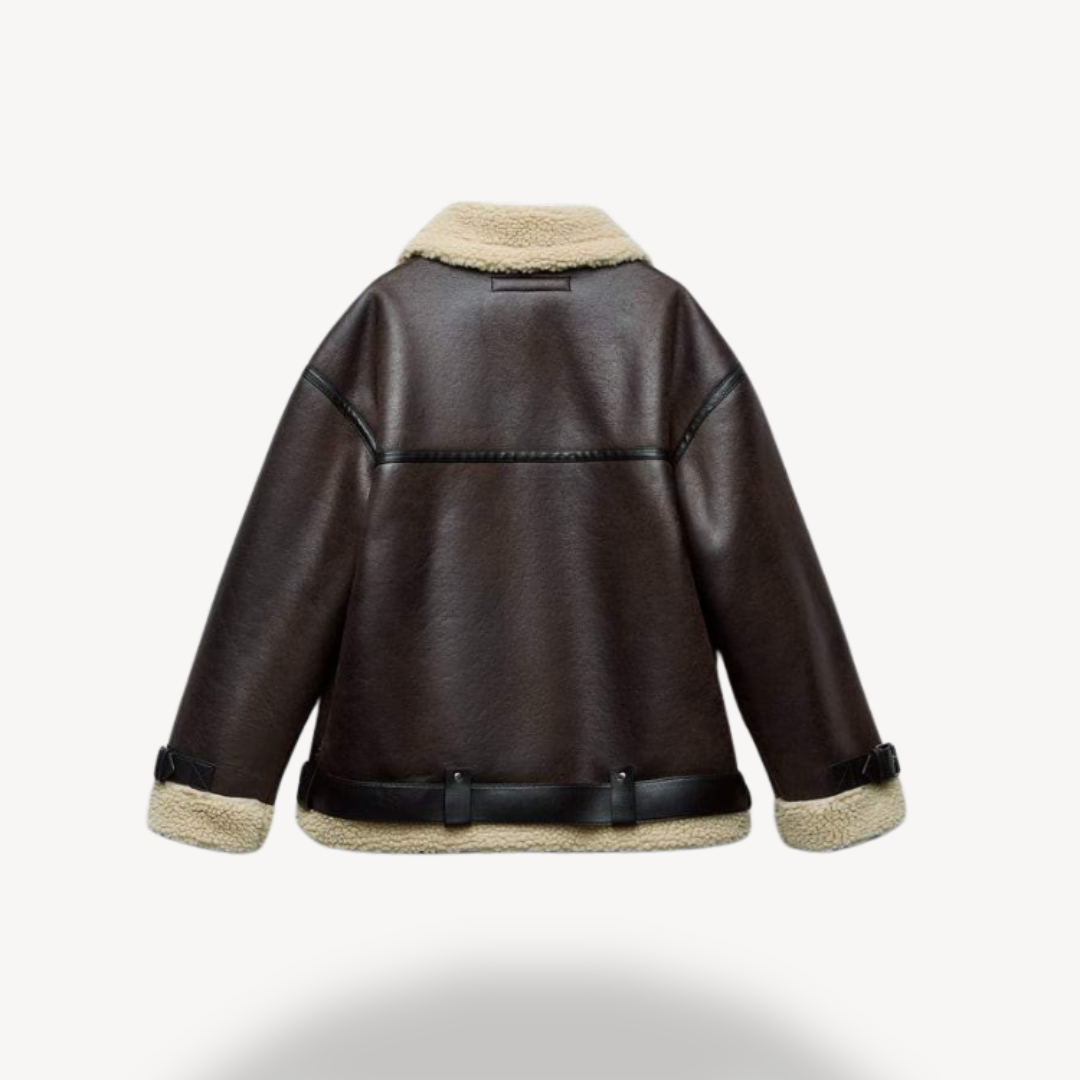 Women’s Faux Shearling Aviator Jacket Brown | Loravelle