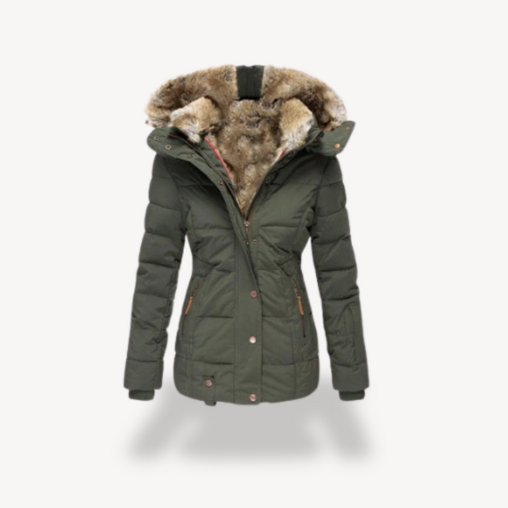 Women's Puffer Jacket with Faux Fur Hood | Loravelle
