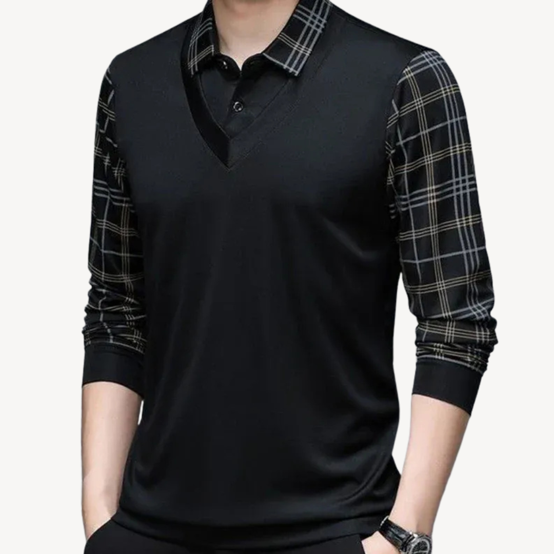 Men's Knit Plaid Long-Sleeve Polo | Loravelle