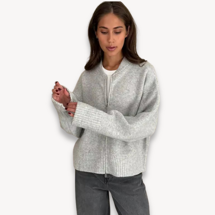 Loravelle | Relaxed Zip-Up Knit Cardigan for Women