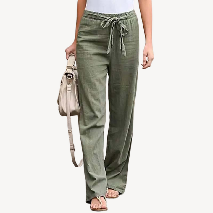 Women's Linen Wide Leg Drawstring Trousers | Loravelle