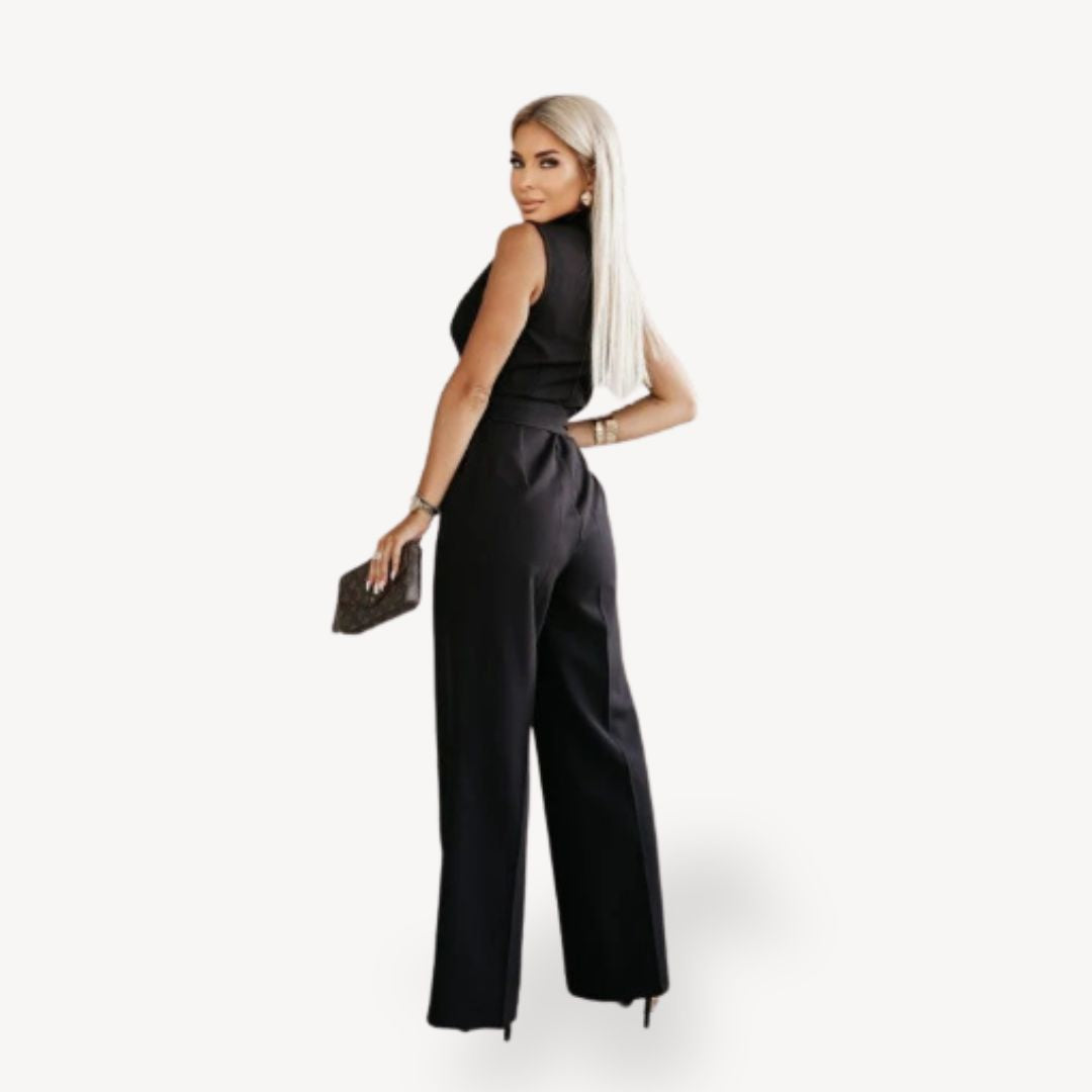Women's Polyester Blend Elegant Sleeveless Wide Leg Jumpsuit | Loravelle