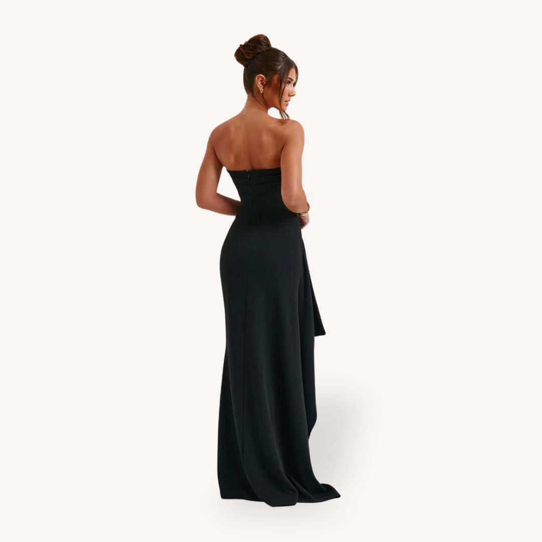 Women's Polyester Strapless Ruched Maxi Dress | Loravelle