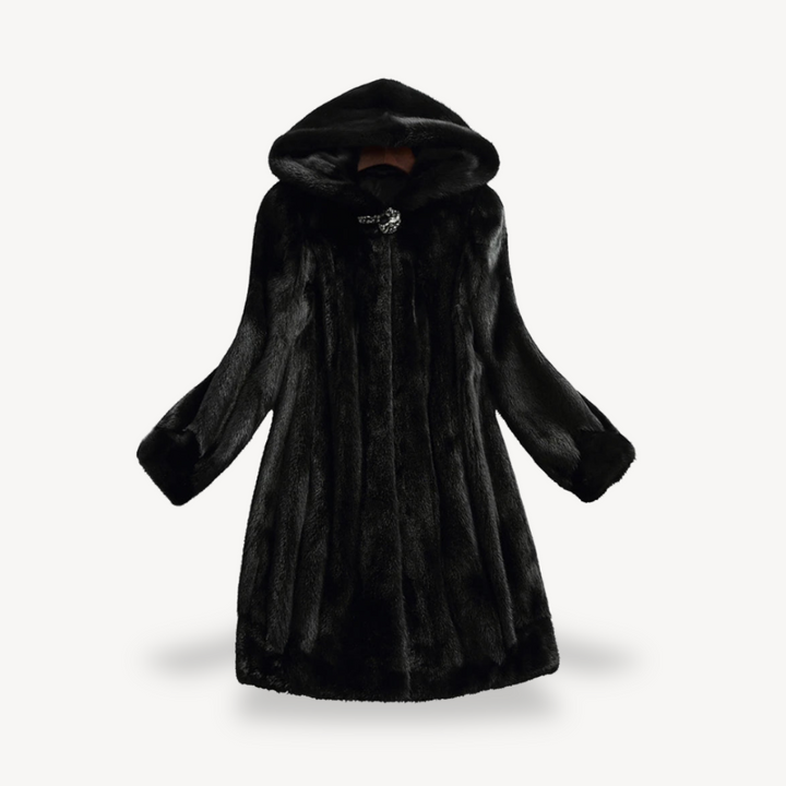 Women's Black Faux Fur Hooded Winter Coat Long Sleeve | Loravelle