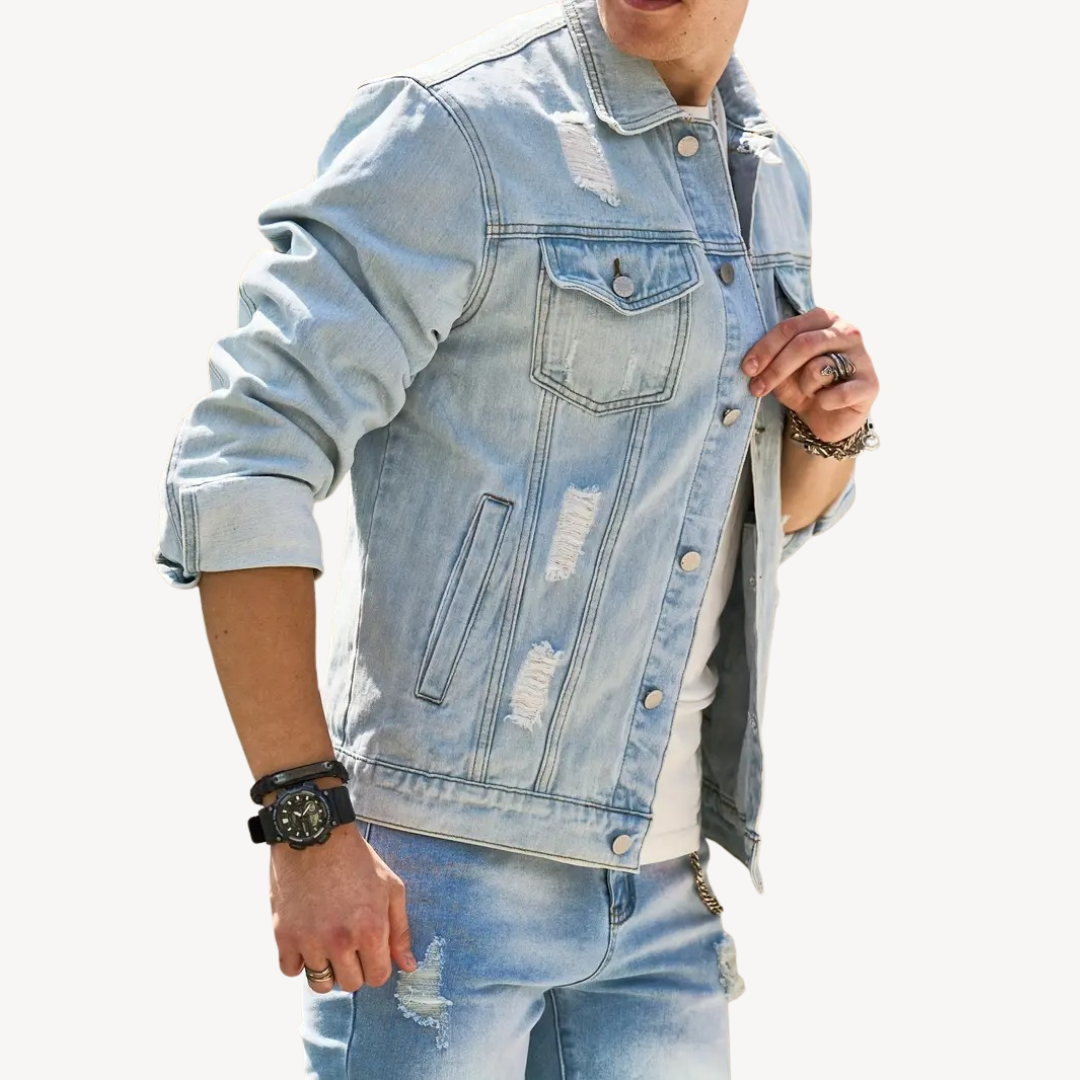Distressed Light Blue Denim Jacket for Men | Loravelle
