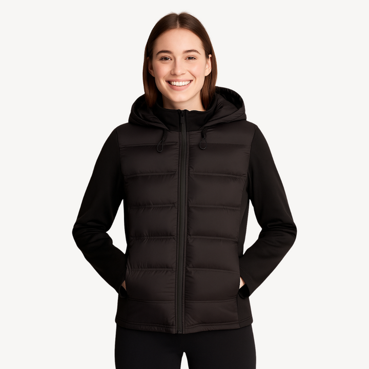 Black Puffer Jacket with Hoodie for Women | Loravelle