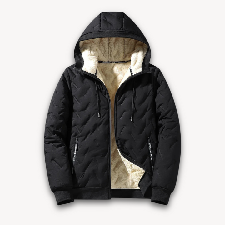 Loravelle | Men's Quilted Hooded Jacket - Black - Winter Warmth - Sherpa Lined Polyester