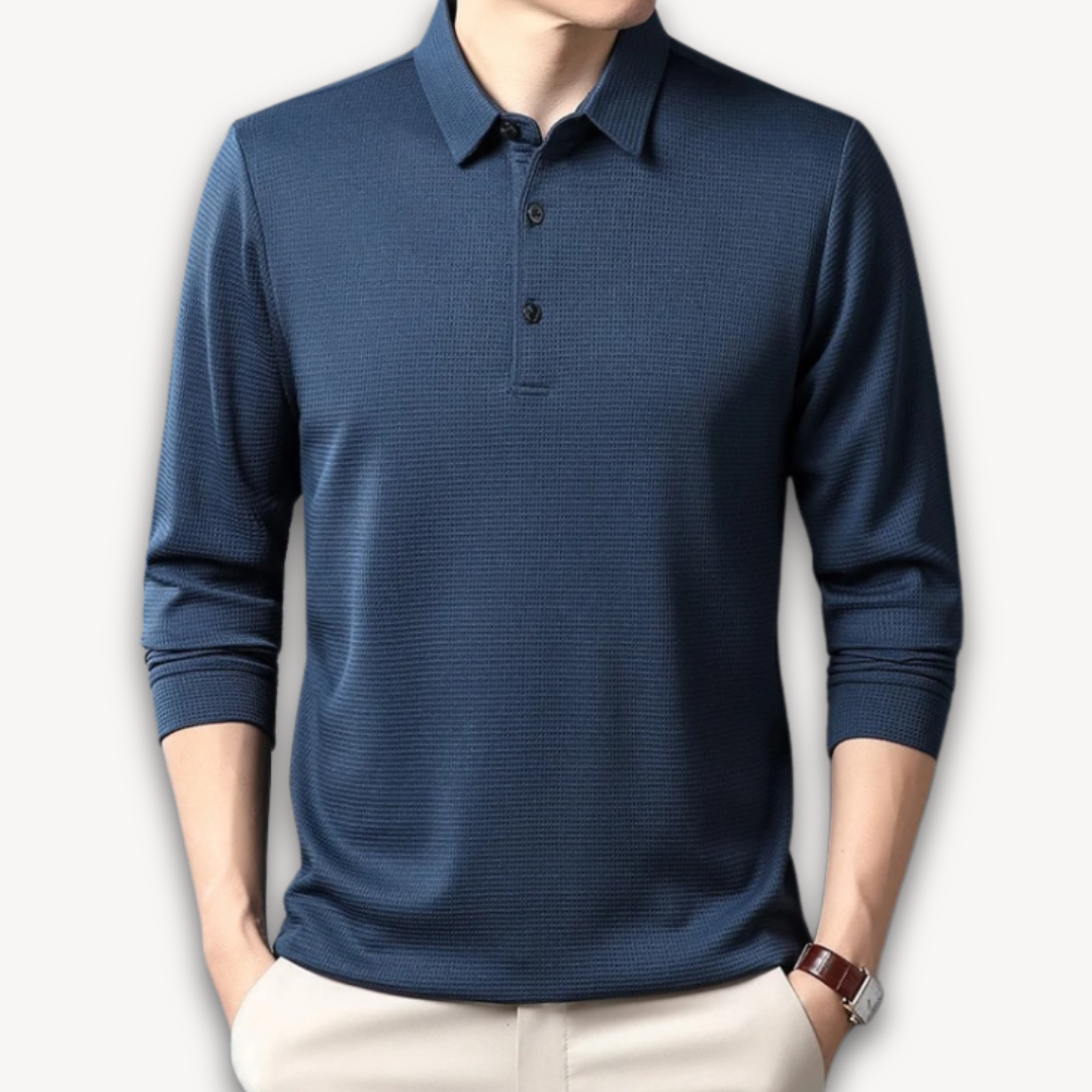 Loravelle | Men's Business Casual Polo T-Shirt - Comfortable Long Sleeve Summer Top