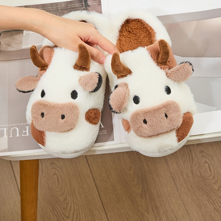 Women's Orthopedic Cow Plush Animal Slippers | Loravelle