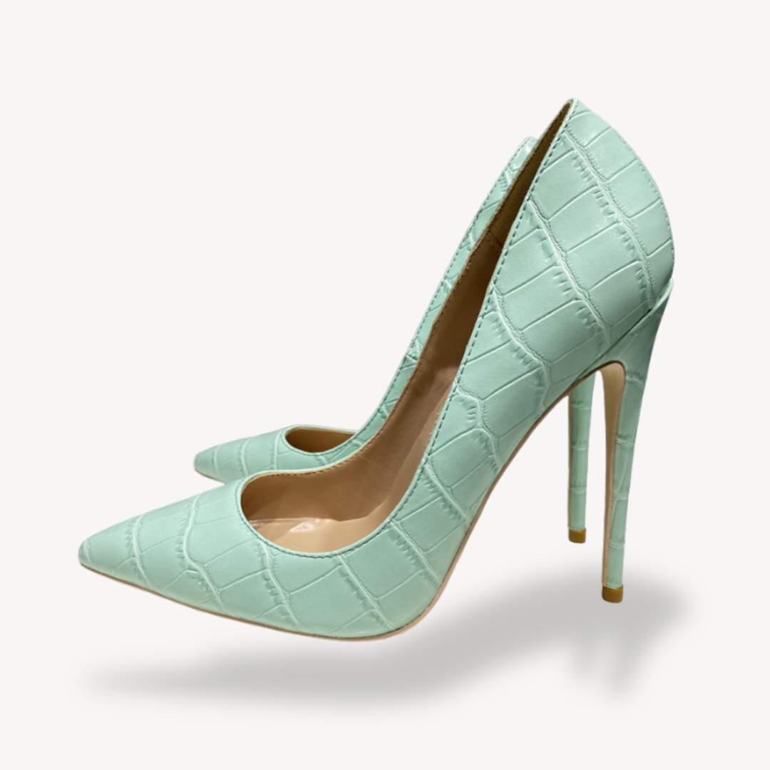 Women’s Mint Green Croc-Embossed Leather Orthopedic Heels | Loravelle