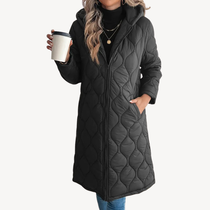 Women's Black Quilted Hooded Puffer Coat | Loravelle