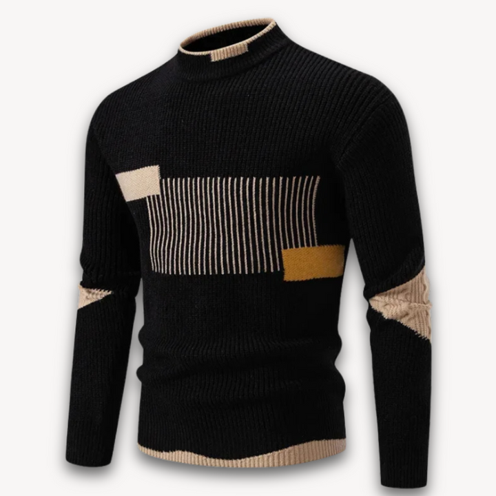 Loravelle Men's Geometric Knit Crewneck Sweater - Premium Cotton Blend