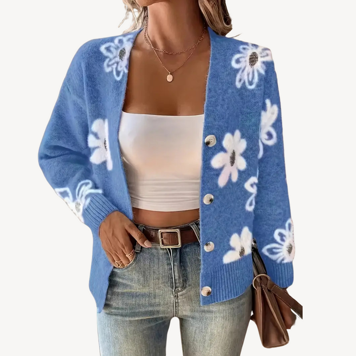 Women's Floral Print Knit Cardigan Sweater | Loravelle
