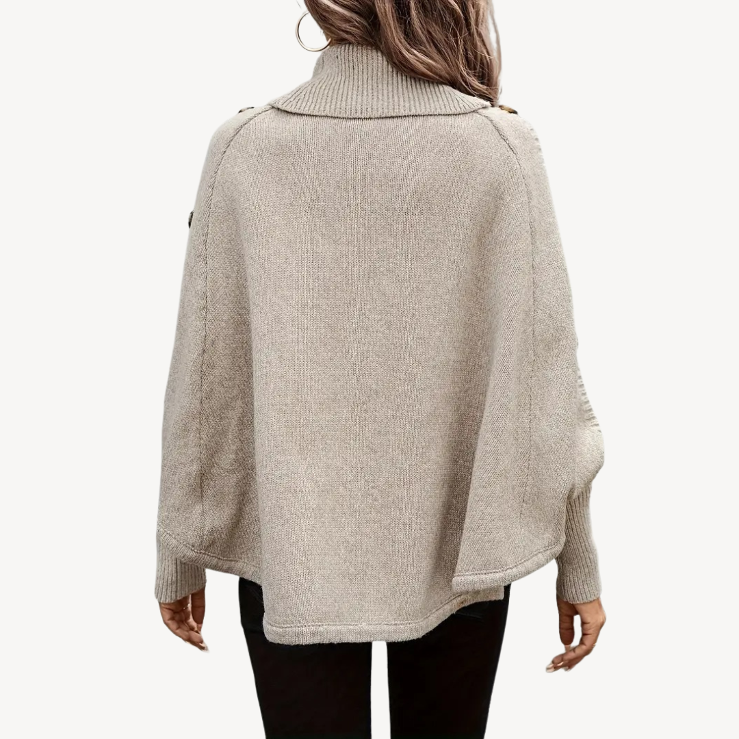Cable Knit Poncho Sweater with Button Detail for Women | Loravelle