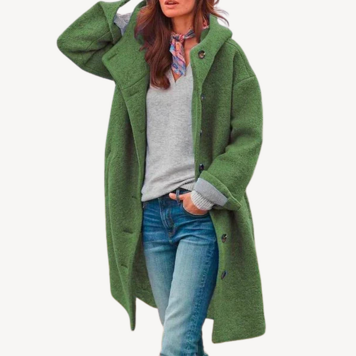 Women's Hooded Wool Blend Button Coat | Loravelle